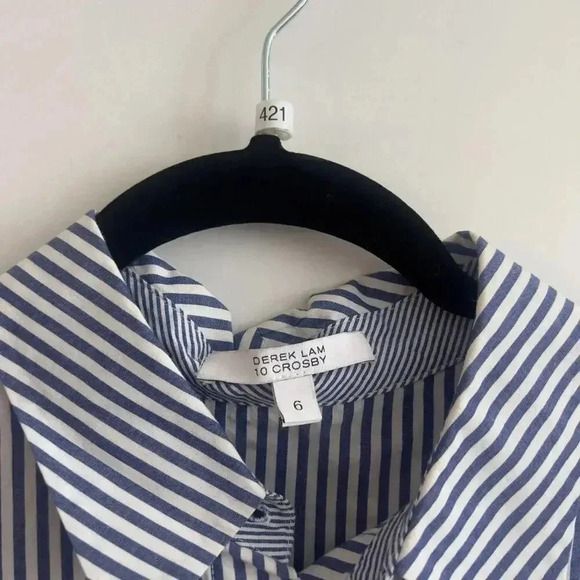 421 Derek Lam 10 Crosby Striped Button Up Tunic Dress Size 6 Color Blue - Picture 4 of 5